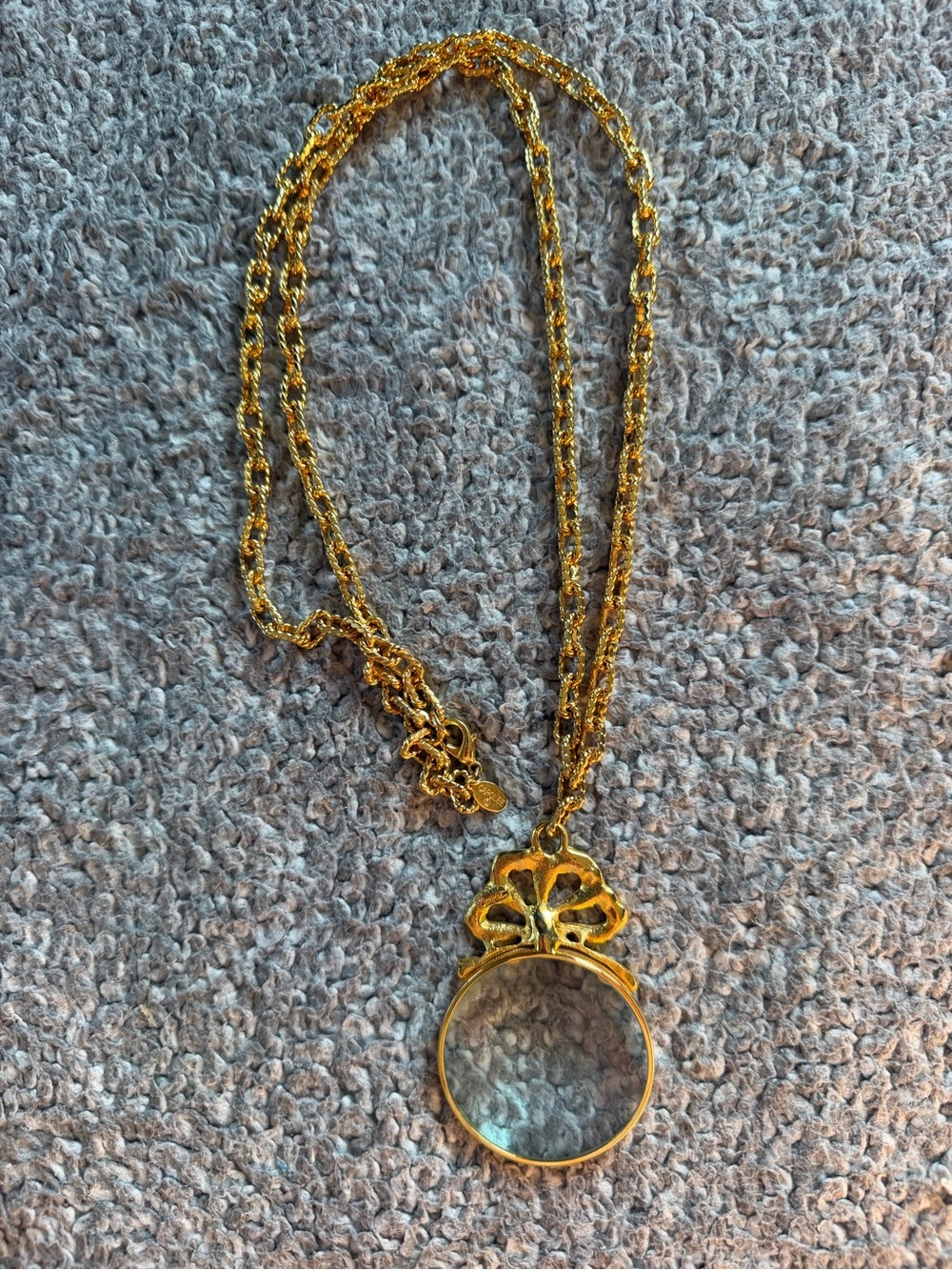 Rare Vintage Carolee Double Signed Magnifier Necklace Long Rope Chain Bow Accent